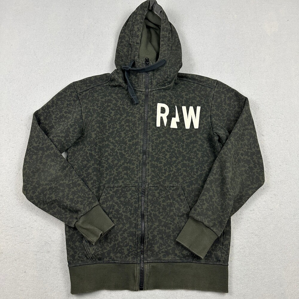 G-Star Raw Hoodie Men Small Green Micro Forest Camo Full Zip Sweatshirt S